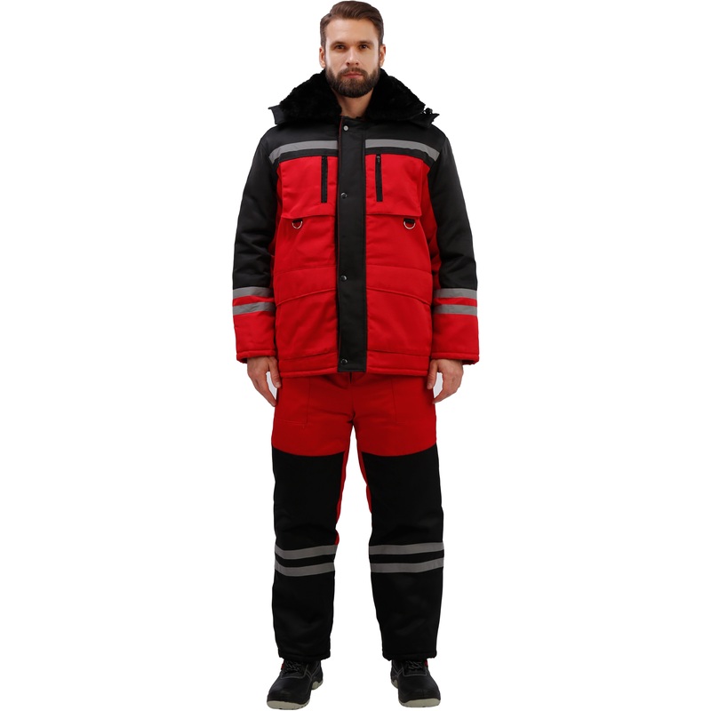 Изображение товара Рабочий зимний мужской костюм з03-КПК с СОП красный черный 52-54 170-176