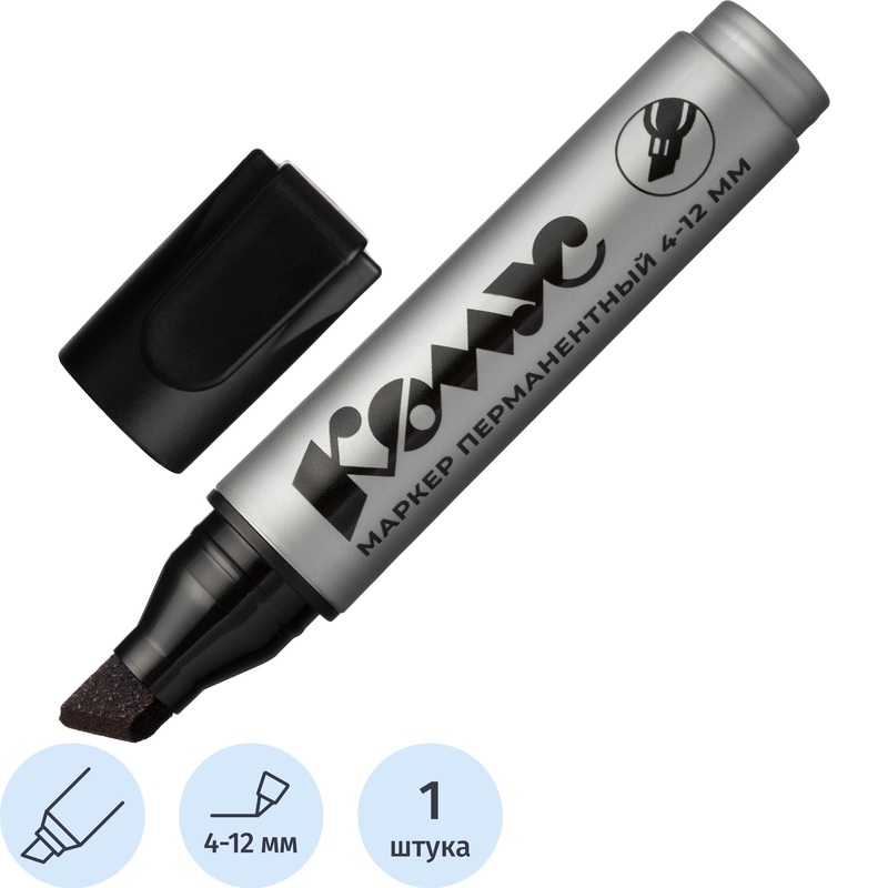 Изображение товара Перманентный маркер Комус с скошенным наконечником 4-12 мм черные чернила
