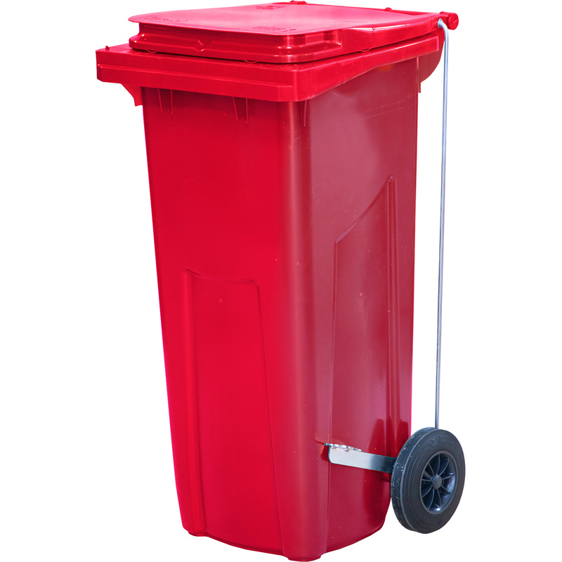 Изображение товара Мусорный контейнер пластиковый 120 л на 2 колесах с крышкой красный для дома и производства