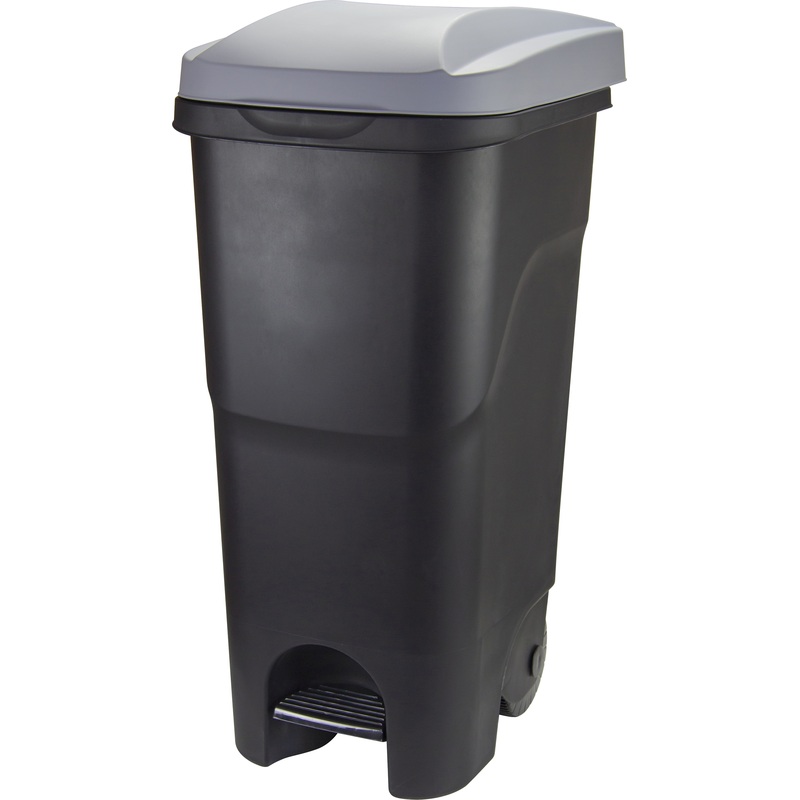 Изображение товара Контейнер-бак мусорный Idea 85 л с педалью, колесами, черный серый пластик