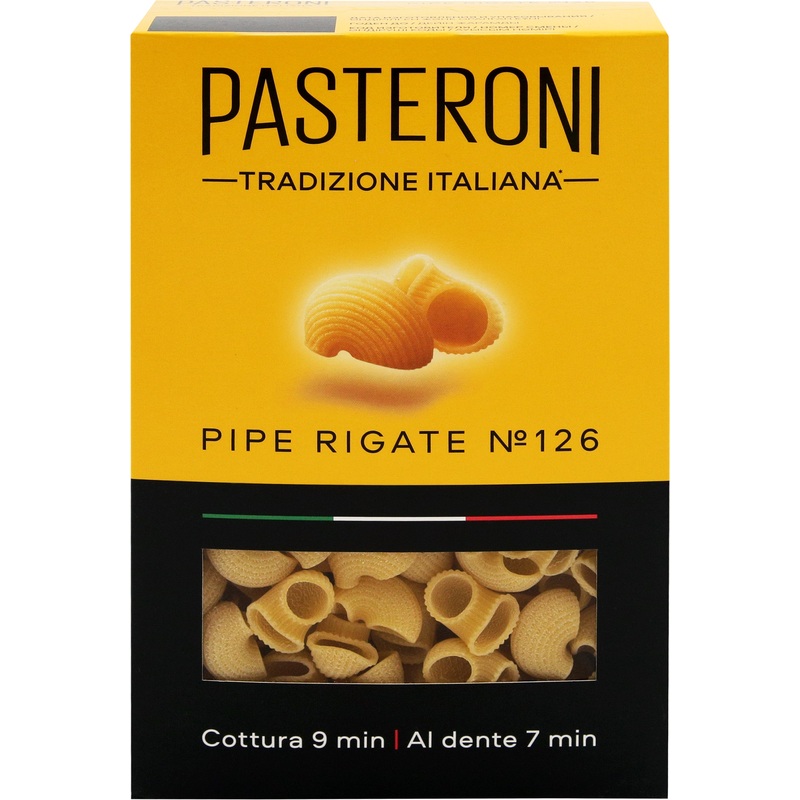 Изображение товара Макароны Pasteroni Пипе Ригате №126 рожки из твердых сортов пшеницы 400 г