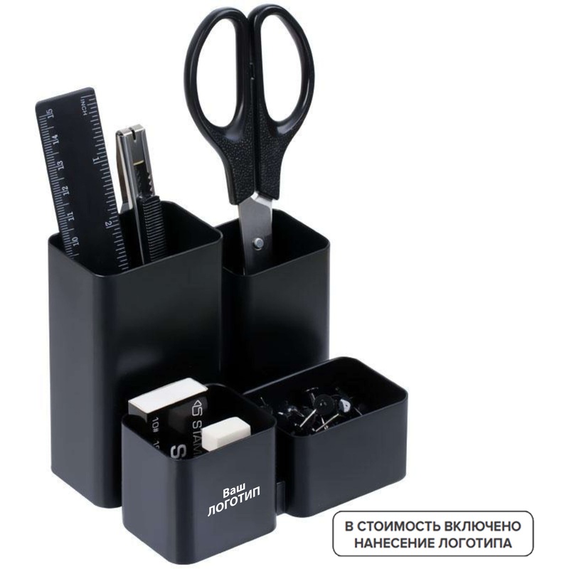 Изображение товара Подставка-органайзер Attache Юниор черная с логотипом 150 шт