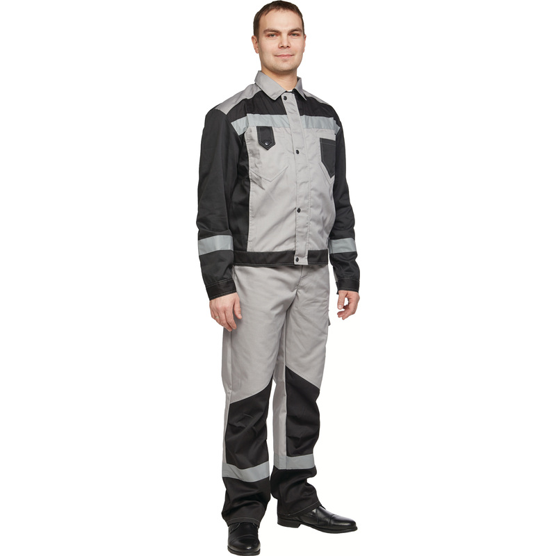 Изображение товара Костюм рабочий летний мужской л21-КБР с СОП серый/черный (размер 96-100 (48-50), рост 170-176)