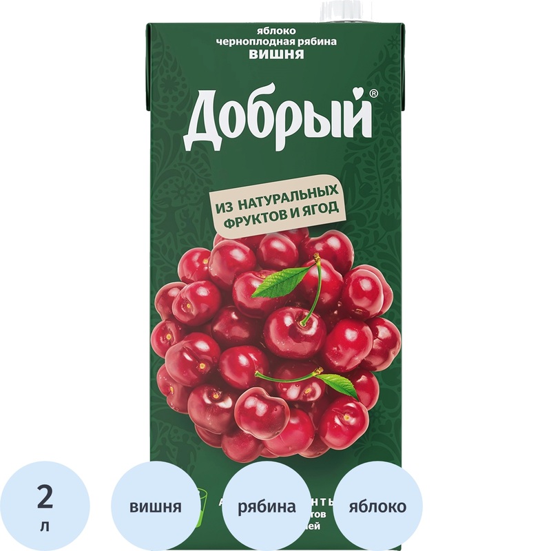 Изображение товара Нектар Добрый яблоко-черноплодная рябина-вишня 2 л