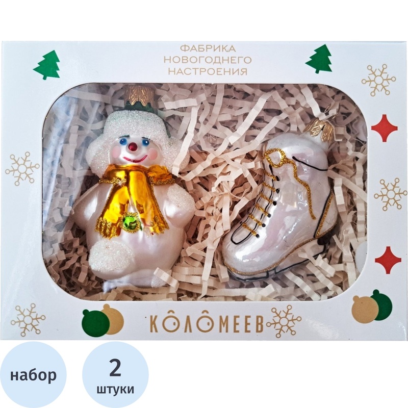 Изображение товара Набор игрушек ёлочных Коломеев Зимние забавы стекло (2 штуки в упаковке, НФ-2327)