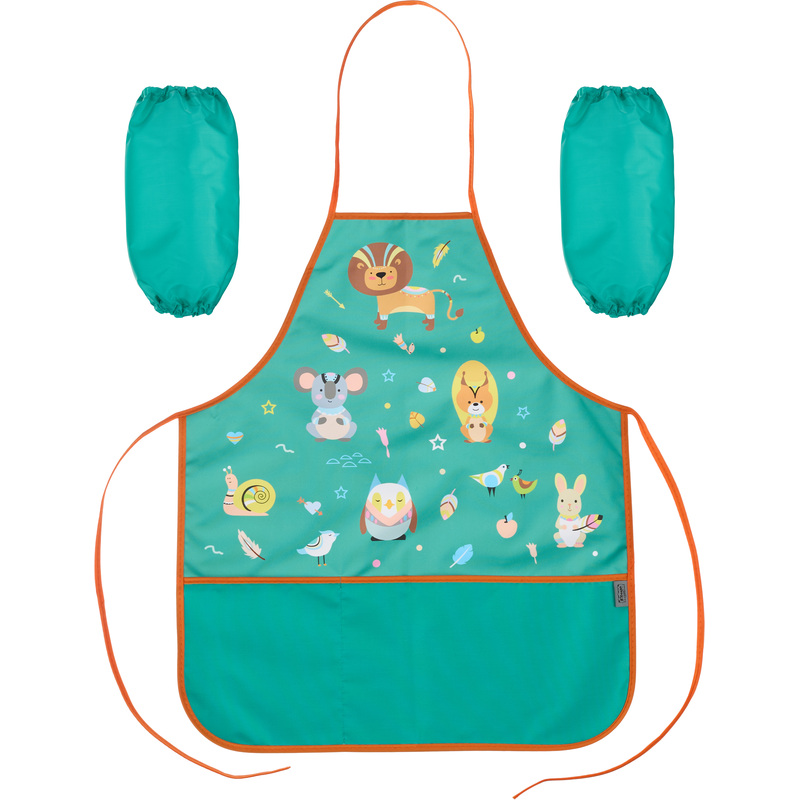 Изображение товара Фартук для труда Комус Класс Animals бирюзовый с нарукавниками