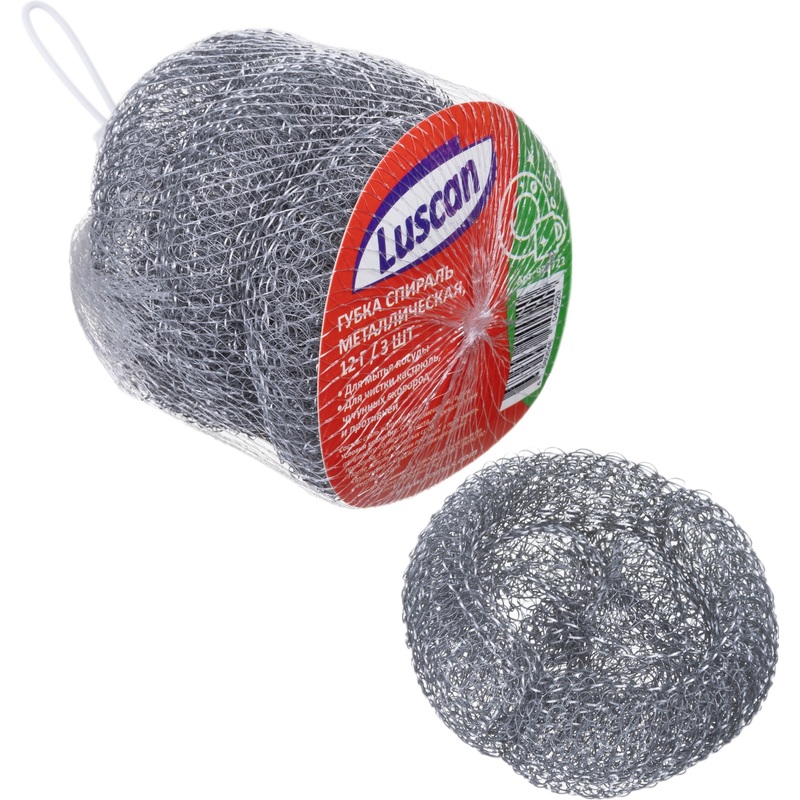 Изображение товара Губка-мочалка для посуды Luscan металлическая 8.5х8.5 см 12 г 3 шт