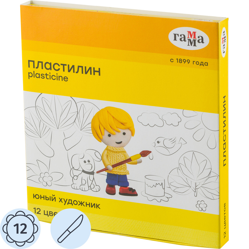 Изображение товара Пластилин классический Гамма Юный художник 12 цветов 168 г