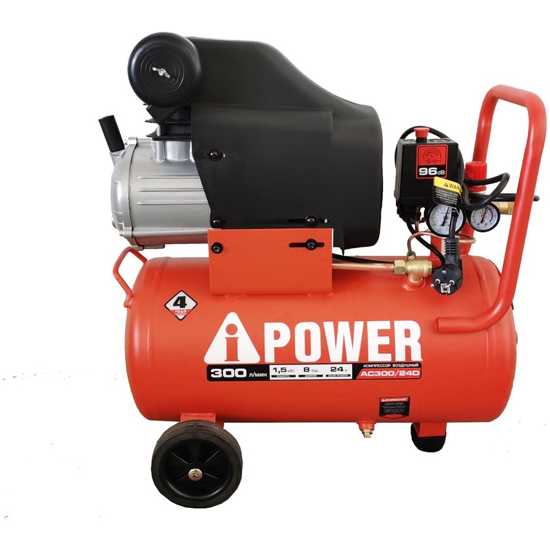 Изображение товара Компрессор поршневой масляный A-iPower AC300/24D 24л 8 бар 1500 Вт