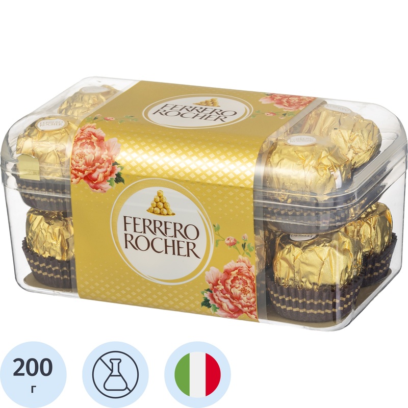 Изображение товара Конфеты Ferrero Rocher 200 г с орехами и молочным шоколадом