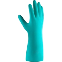 Перчатки КЩС нитриловые Jeta Safety JN711 с хлопковым напылением зеленые  (размер 7, S)