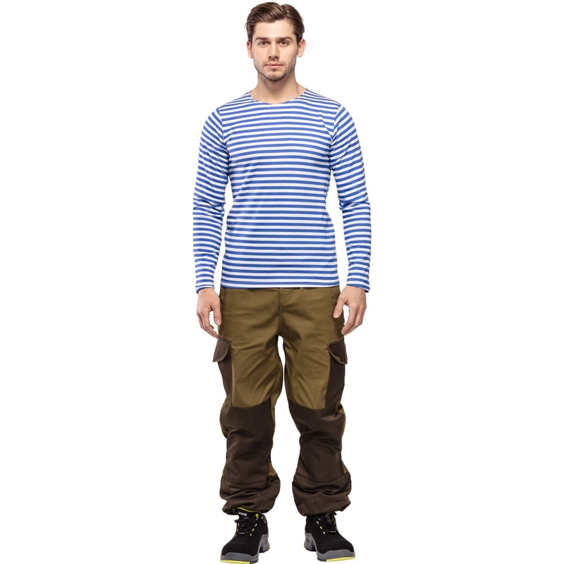 Изображение товара Тельняшка летняя длинный рукав синяя полоска размер 52 мужская ткань хлопок