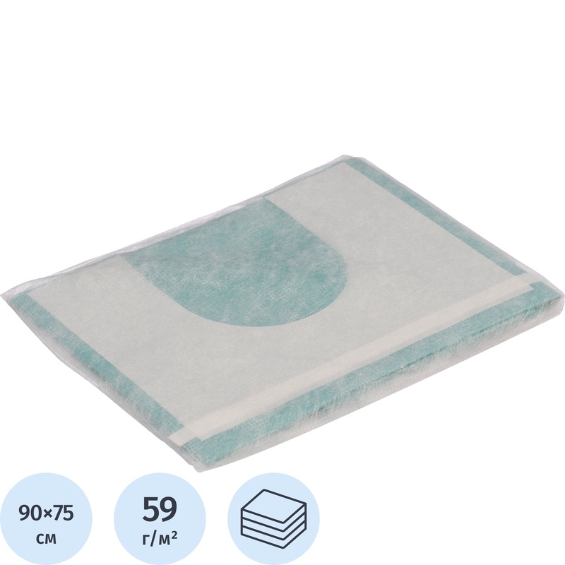 Изображение товара Простыня одноразовая Каптель стерильная ламинированная в сложении с адгезивным краем 90x75 см зелёная