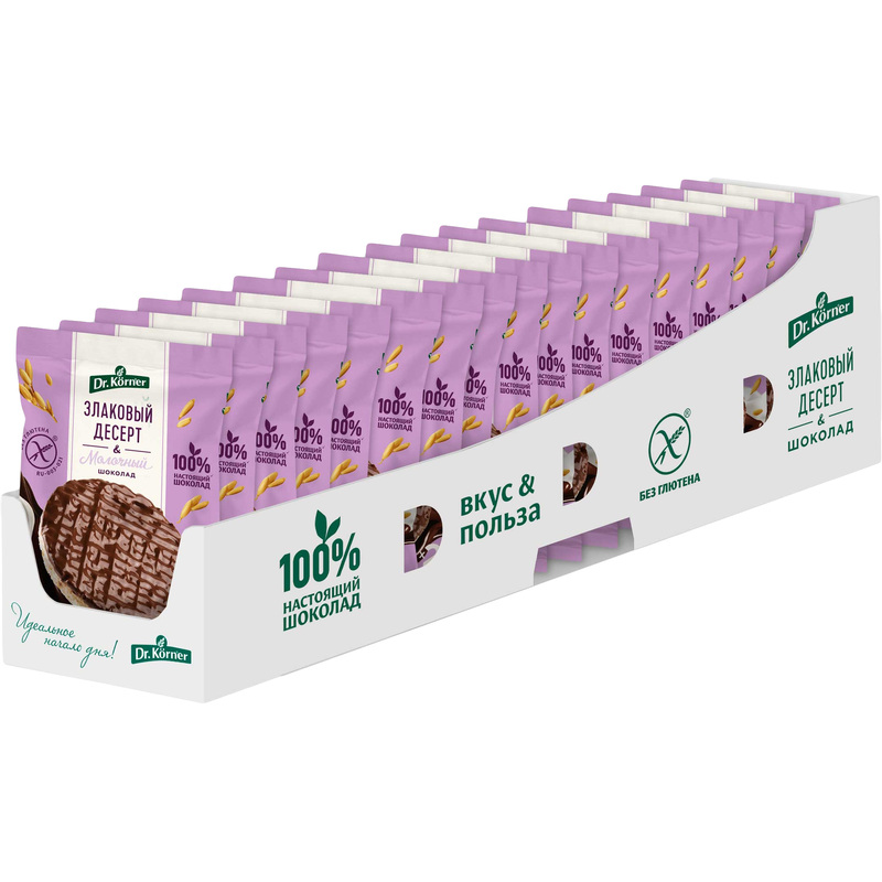 Изображение товара Хлебцы Dr.Korner с молочным шоколадом рисовые 17 шт по 34 г полезный десерт
