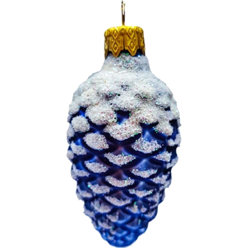 Изображение товара Ёлочная игрушка Коломеев Шишка в снегу стекло синий 9 см