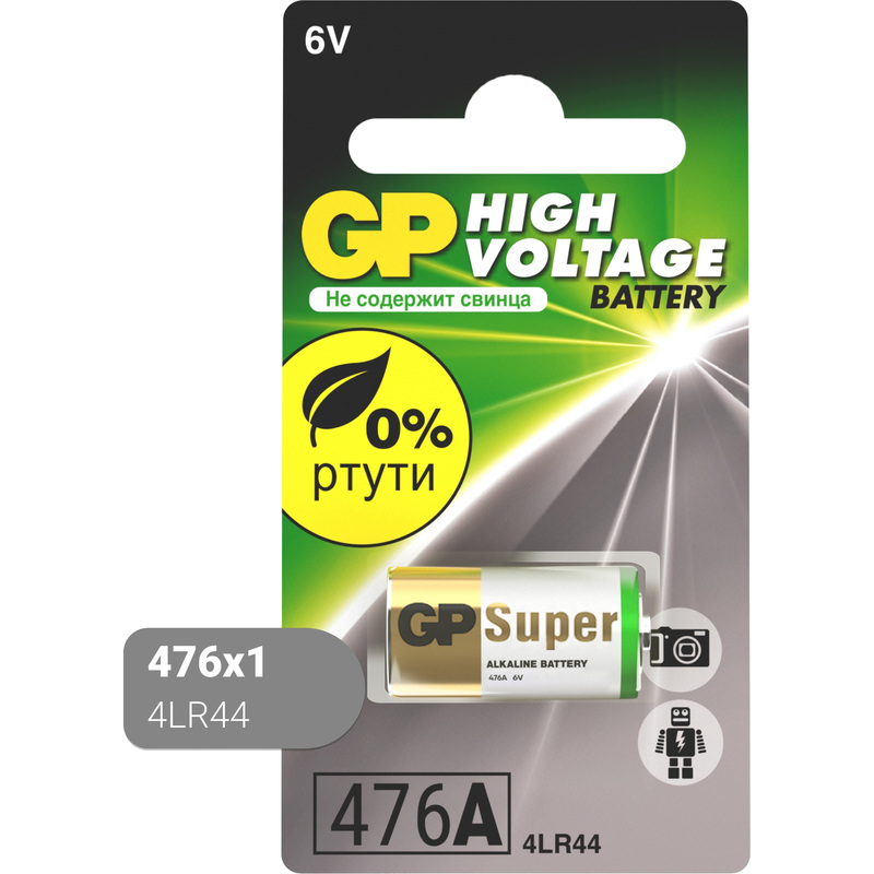 Изображение товара Батарейка 4LR44 GP High Voltage алкалиновая 6V, блистер, 1 шт