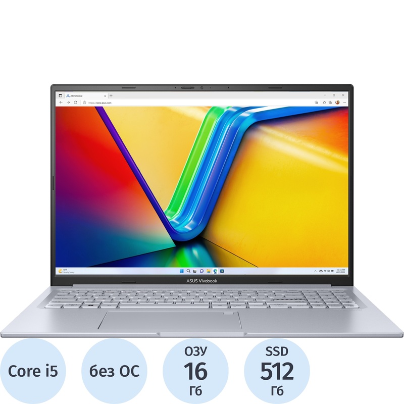 Изображение товара Ноутбук игровой Asus VivoBook 16X K3605ZF-RP753 16" серебристый Intel Core i5 12500H/16 ГБ/SSD 512 ГБ/NVIDIA GeForce RTX 2050 (90NB11E2-M01080)