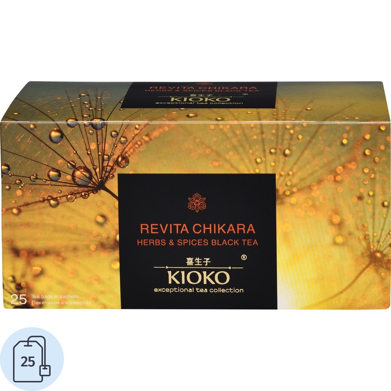 Изображение товара Чёрный чай Kioko Revita Chikara с имбирем и травами 25 пакетиков