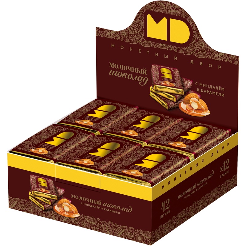 Изображение товара Шоколад порционный Монетный Двор Флагман молочный с миндалём в карамели (42 штуки по 12 г)