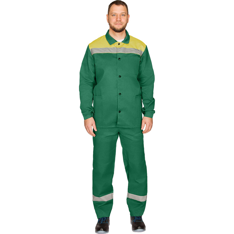Изображение товара Костюм рабочий летний мужской л16-КПК с СОП зелёный/жёлтый (размер 72-74, рост 194-200)