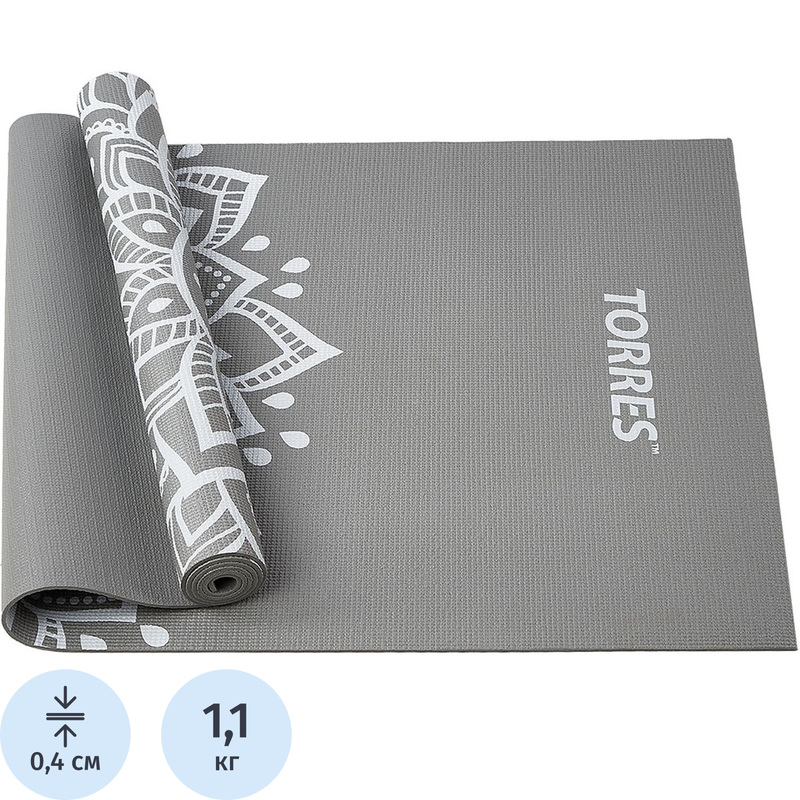 Изображение товара Коврик для фитнеса и йоги Torres Relax 4 172x60x0.4 см серый