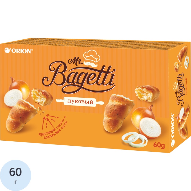 Изображение товара Печенье затяжное Mr. Bagetti Onion с луком 60 г хрустящее мини-багет