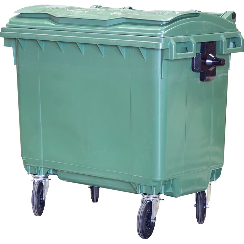 Изображение товара Контейнер-бак мусорный 660 л на колёсах с крышкой пластик зелёный