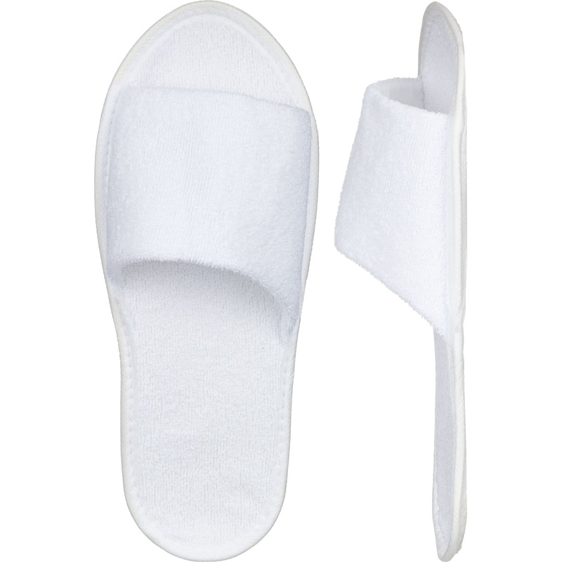 Изображение товара Уценка. Тапочки одноразовые махровые хлопок открытый мыс подошва 2.5 мм белые (150 пар в упаковке)
