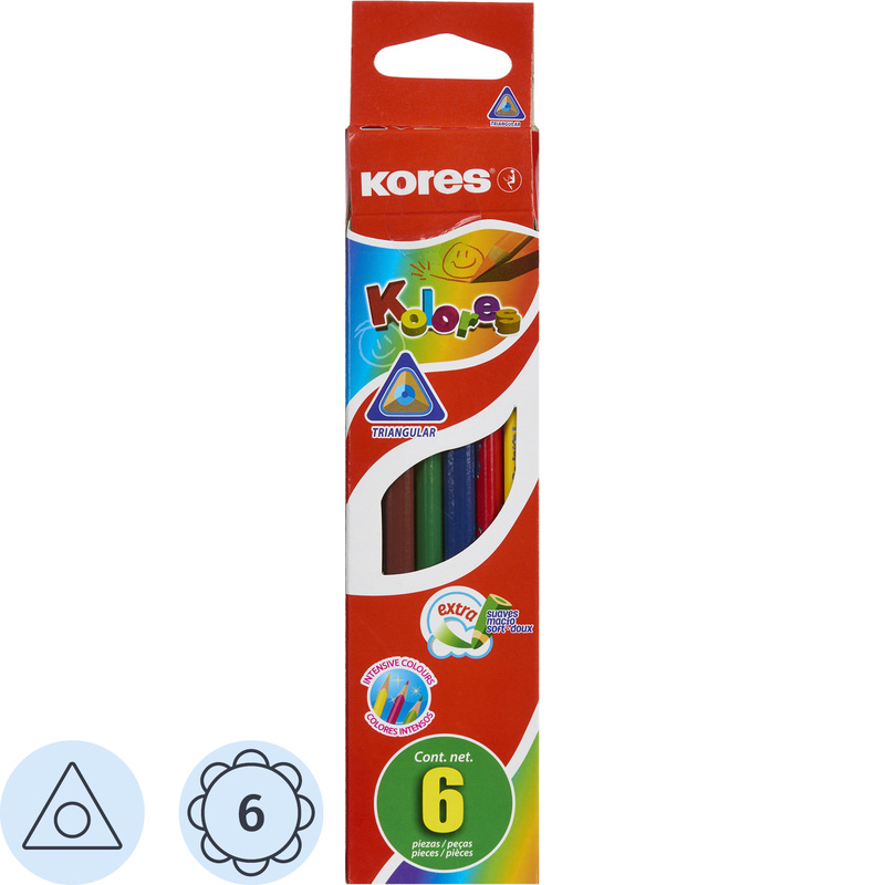 Изображение товара Цветные карандаши Kores Kolores 6 штук трёхгранные для рисования и творчества