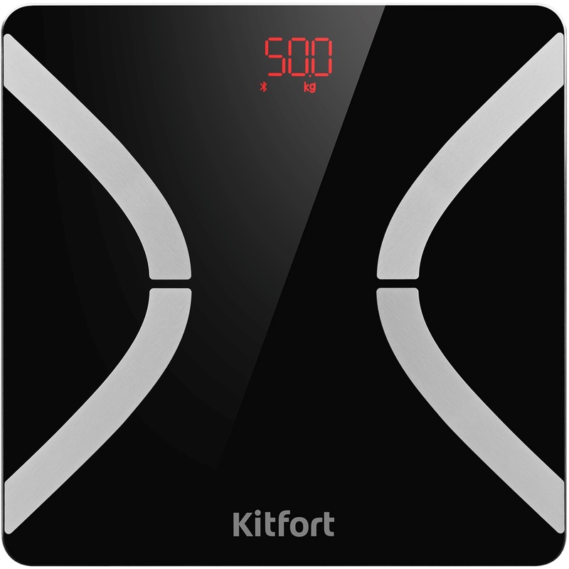Изображение товара Весы Kitfort KT-837 чёрные с длинной стеклянной платформой и ЖК-дисплеем