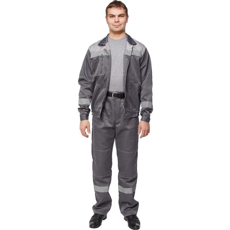 Изображение товара Костюм рабочий летний мужской л22-КБР с СОП темно-серый/светло-серый (размер 112-116 (56-58), рост 158-164)