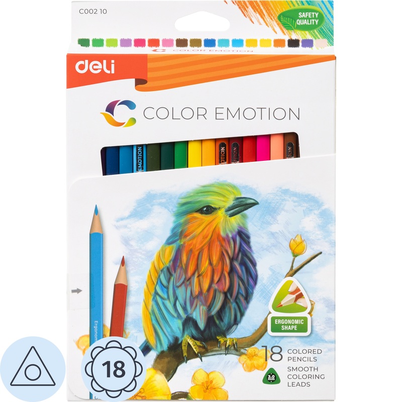 Изображение товара Цветные карандаши Deli Color Emotion 18 штук трёхгранных с разноцветным грифелем