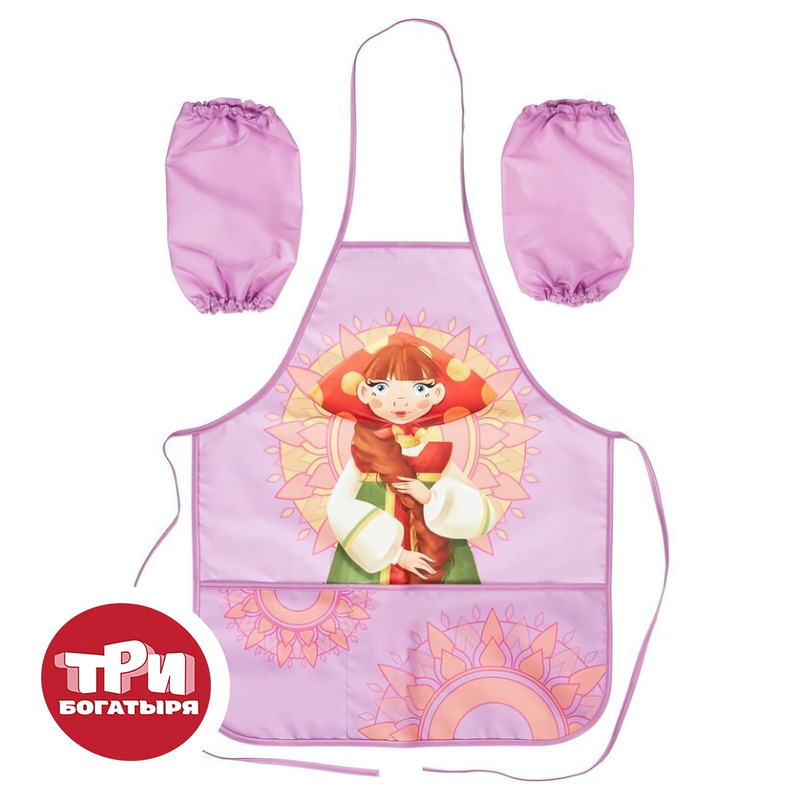Изображение товара Фартук для труда Комус Три богатыря Любава розовый с нарукавниками