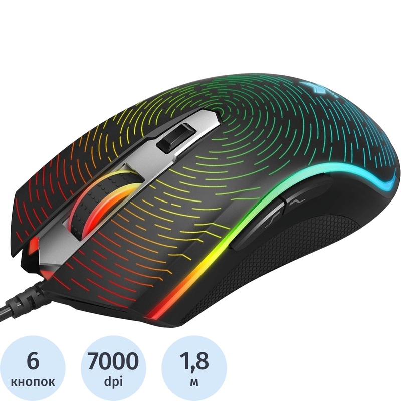 Изображение товара Игровая мышь Rapoo V25S черная с подсветкой 7000 dpi USB для геймеров