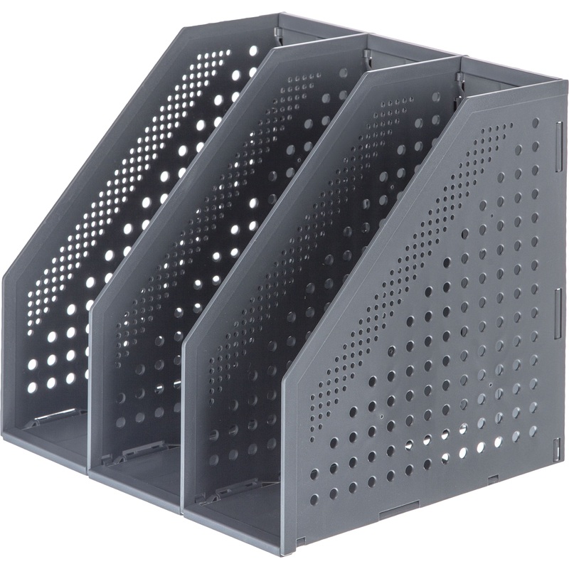 Изображение товара Уценка. Лоток вертикальный для бумаг Deli 250 мм пластиковый тёмно-серый 3 отделения