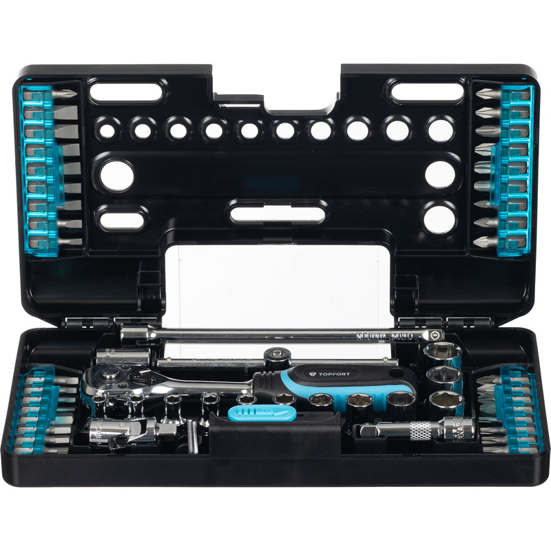 Изображение товара Набор отвёрток реверсивных TOPFORT с трещоткой и торцевыми головками (57 штук)