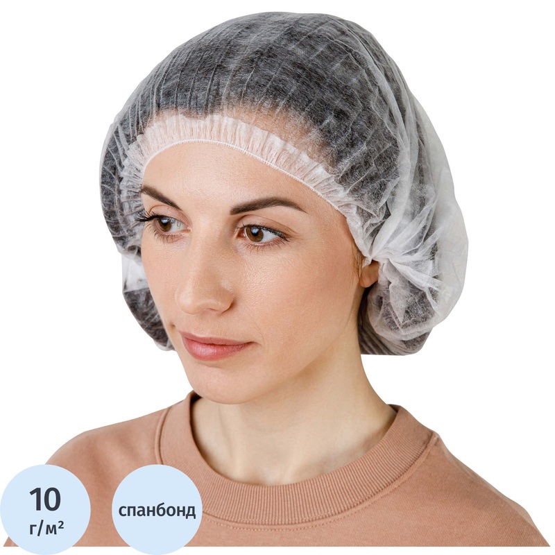 Изображение товара Шапочка одноразовая Шарлотта спанбонд 10 мкм белая (100 штук в упаковке)