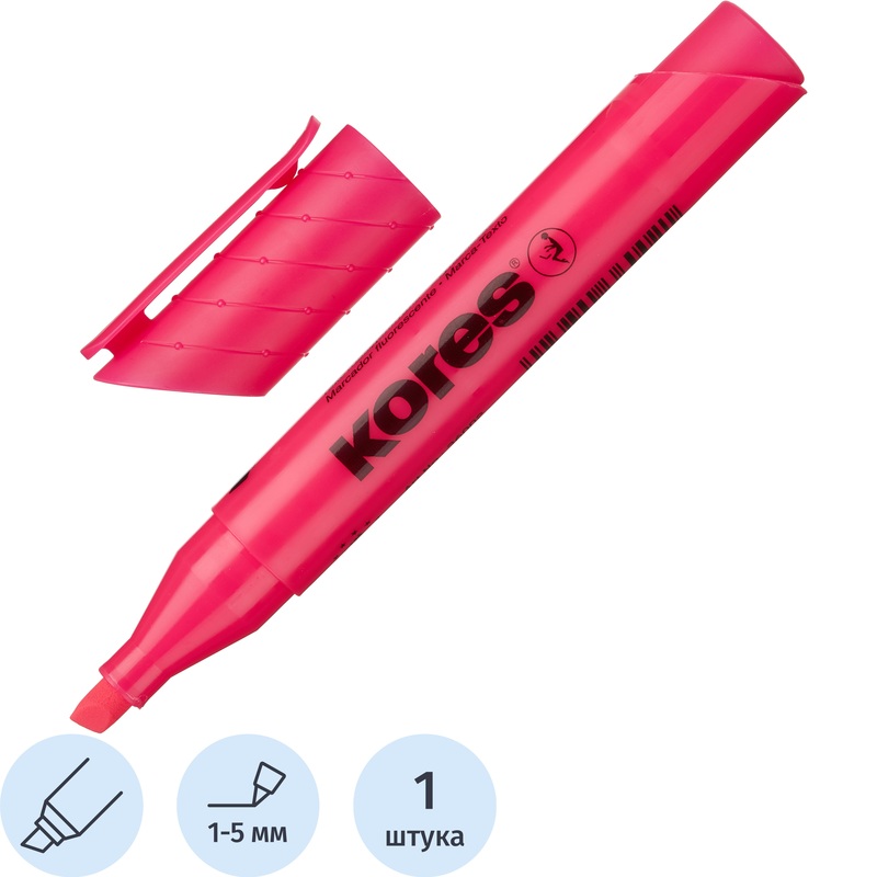 Изображение товара Текстовыделитель KORES розовый скошенный наконечник 1-5 мм