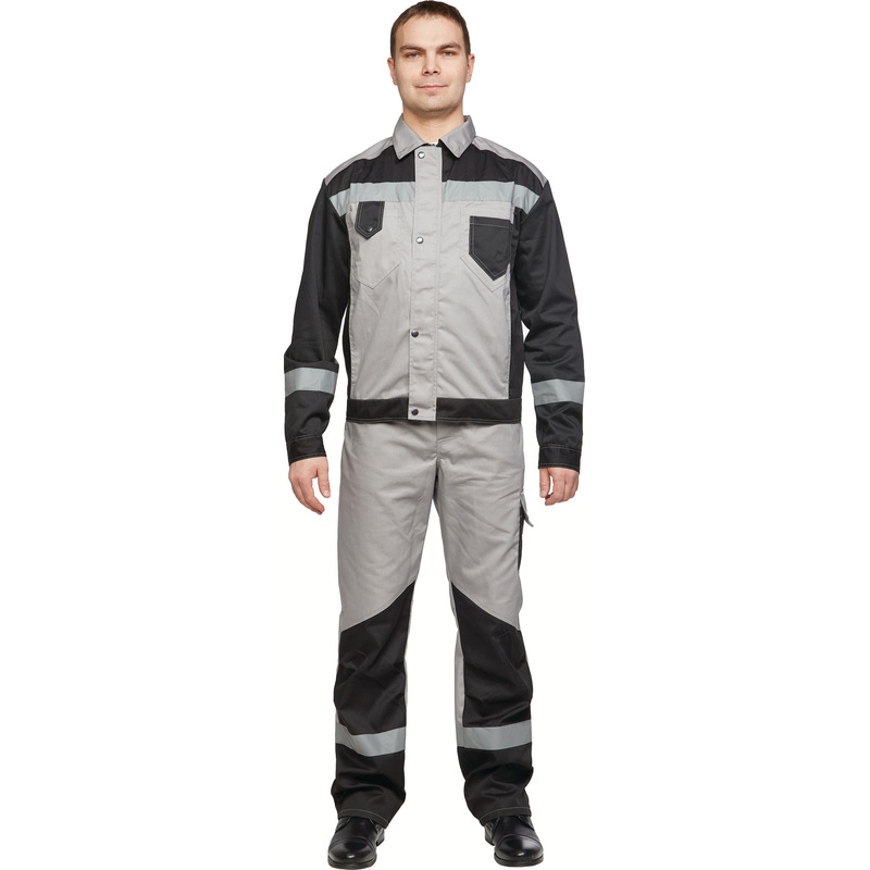 Изображение товара Костюм рабочий летний мужской л21-КПК с СОП серый/черный (размер 88-92 (44-46), рост 170-176)