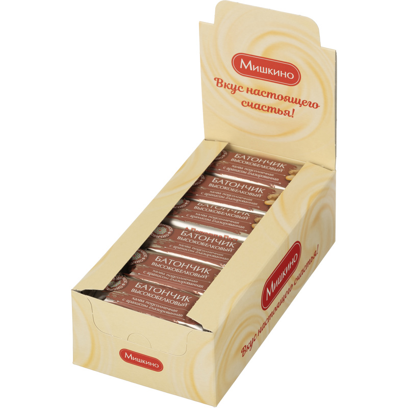Изображение товара Шоколадный батончик Мишкино счастье 24 шт по 50 г со вкусом халвы и арахиса