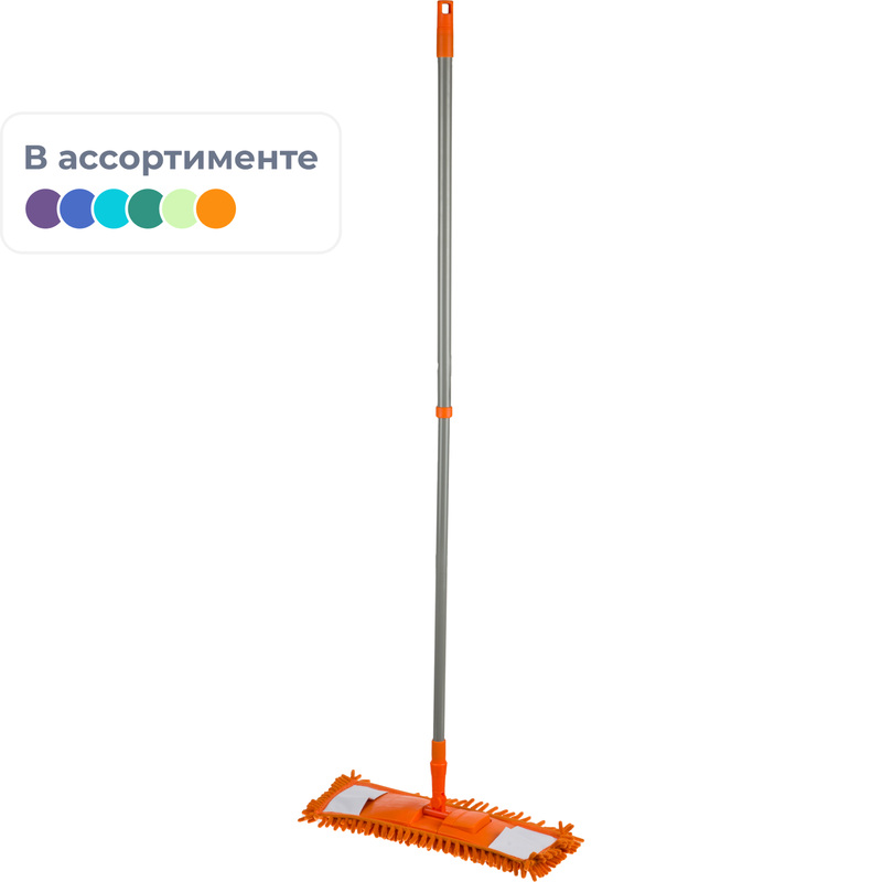 Изображение товара Швабра флаундер плоская синель 40x10 см с телескопической рукояткой упакована комплектом