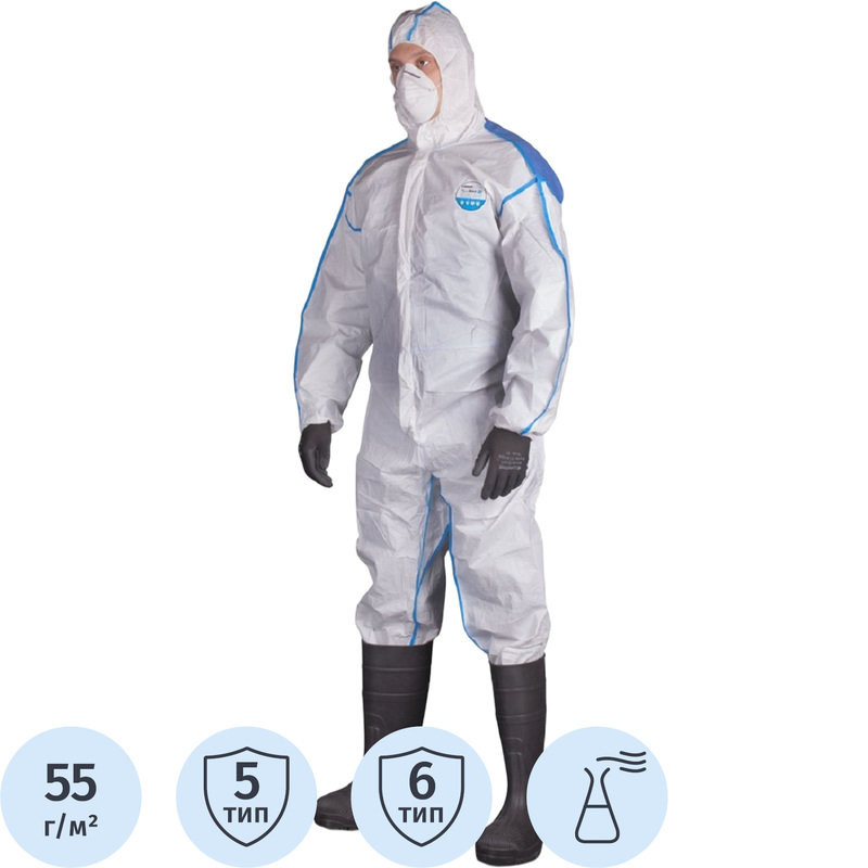 Изображение товара Комбинезон одноразовый с капюшоном Lakeland MicroMAX NS CoolSuit белый с синим 55 г/кв.м XXXL