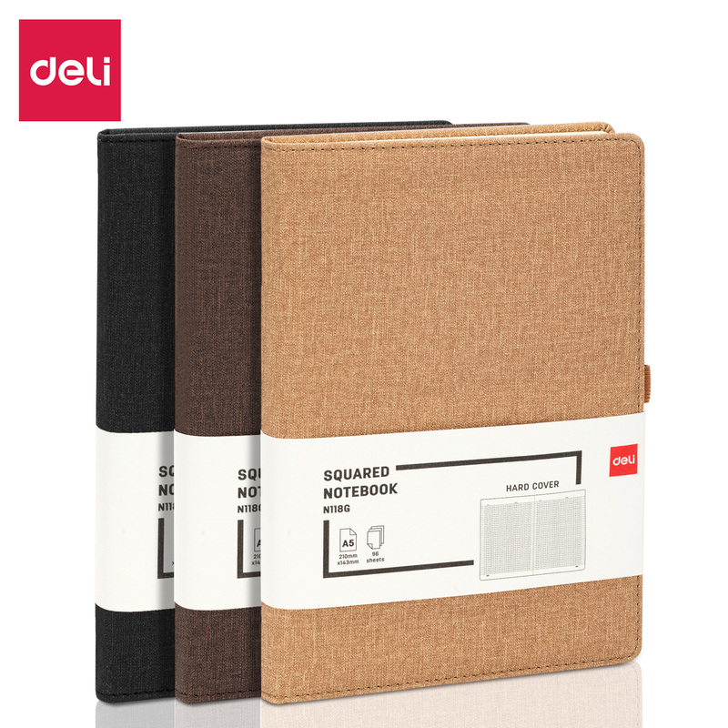 Изображение товара Блокнот Deli А5 хаки в клетку на сшивке с закладкой-ляссе