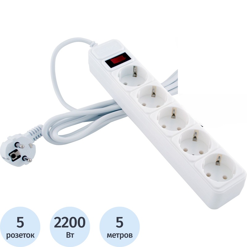 Изображение товара Сетевой фильтр Старт на 5 розеток и 5 метров шнура безопасность защита