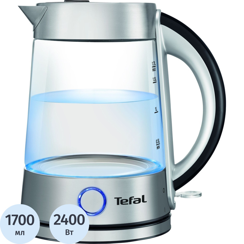 Изображение товара Электрический чайник Tefal KI760 стекло 1.7 л 2400 Вт серебристый
