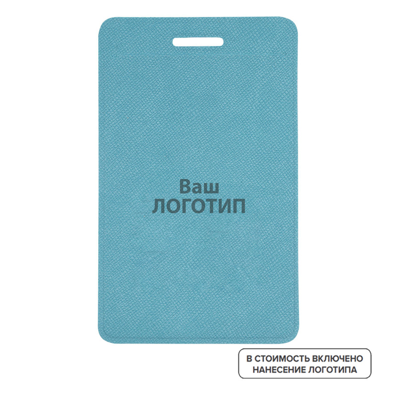 Изображение товара Бейдж Devon вертикальный голубой 104x63 мм с логотипом и надписями