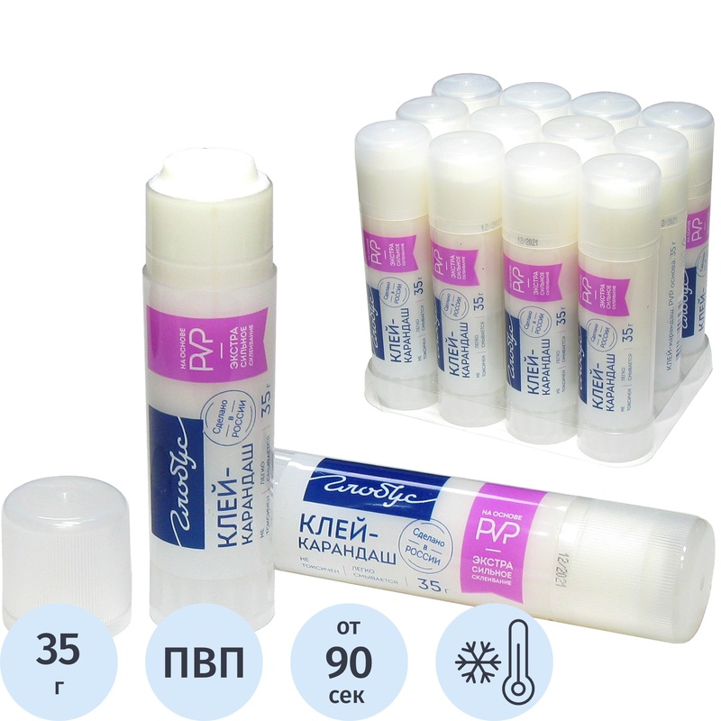 Изображение товара Клей-карандаш Глобус Стандарт 35 г для бумаги и ткани офисный бесцветный