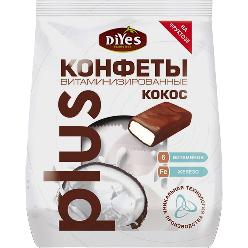 Изображение товара Кокосовые конфеты DiYes на фруктозе 200 г с витаминно-минеральным комплексом