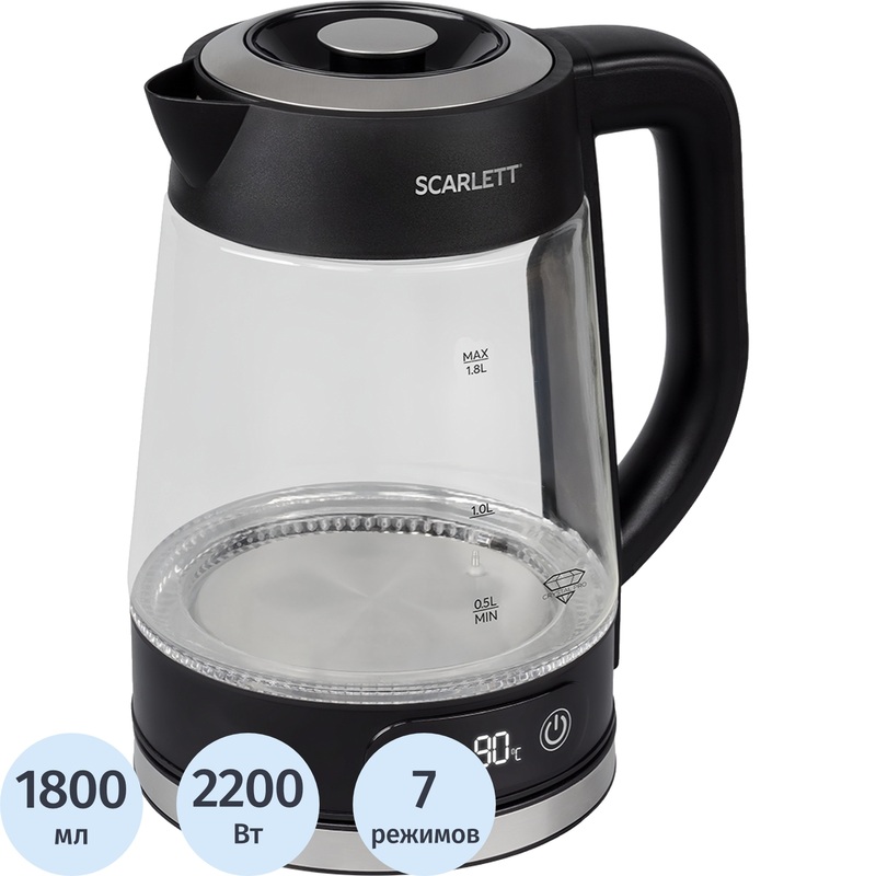Изображение товара Чайник электрический Scarlett SC-EK27G111 чёрный Изображение товара Чайник электрический Scarlett SC-EK27G111 чёрный