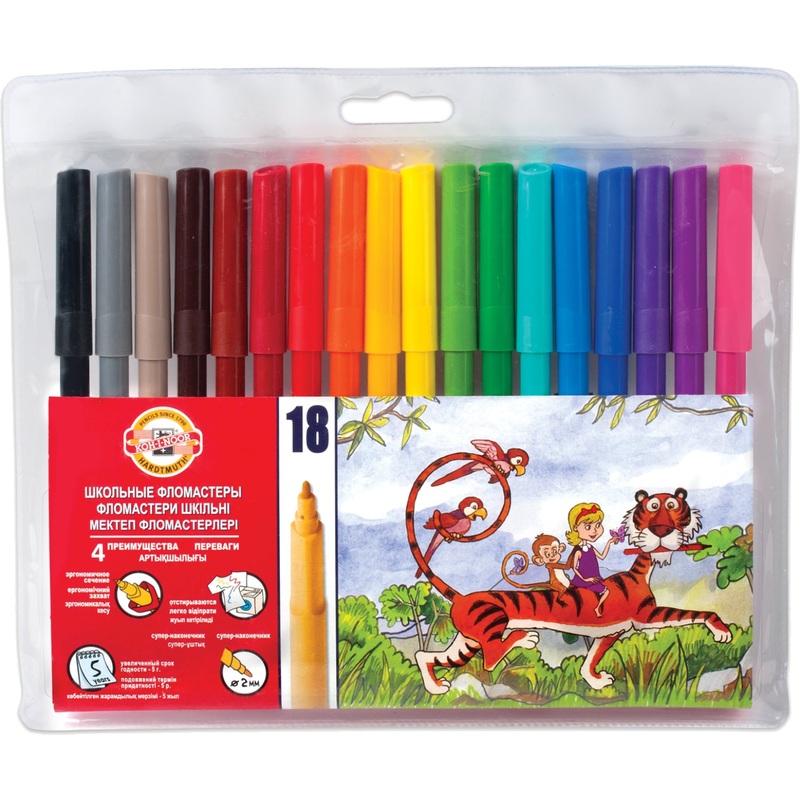 Изображение товара Фломастеры Koh-i-Noor Zoo 18 цветов с вентилируемыми колпачками